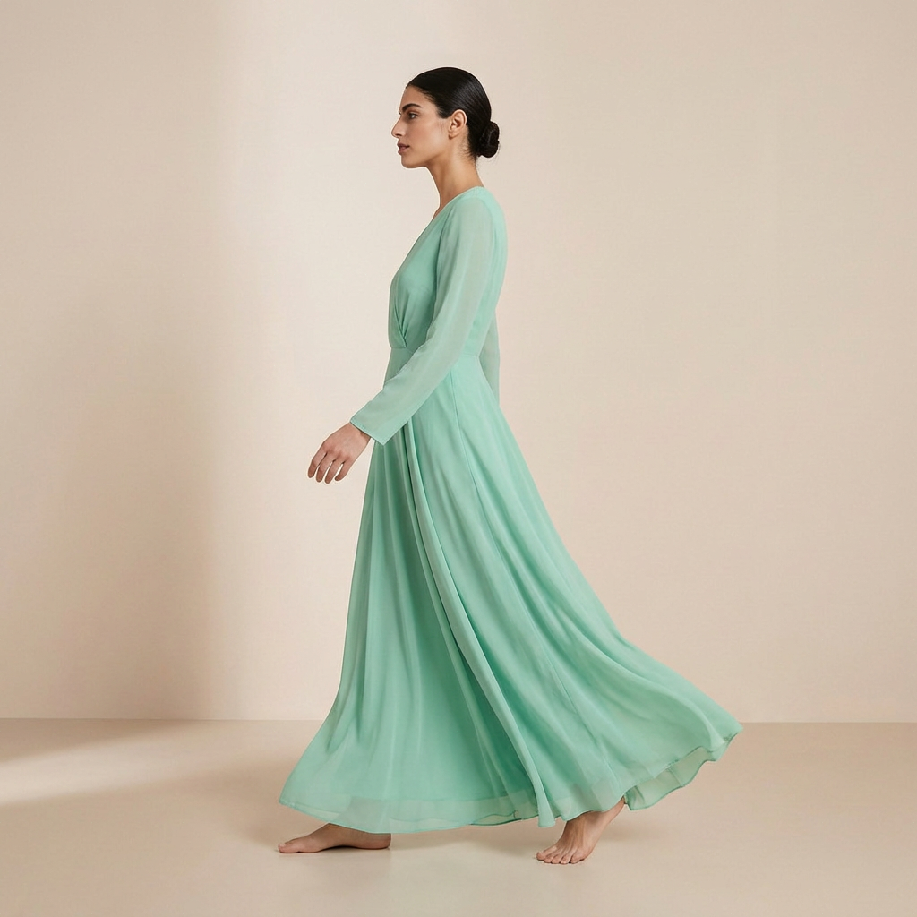 Fresh Mint Long-Sleeved Chiffon Maxi - Modest Pastel Formal Gown