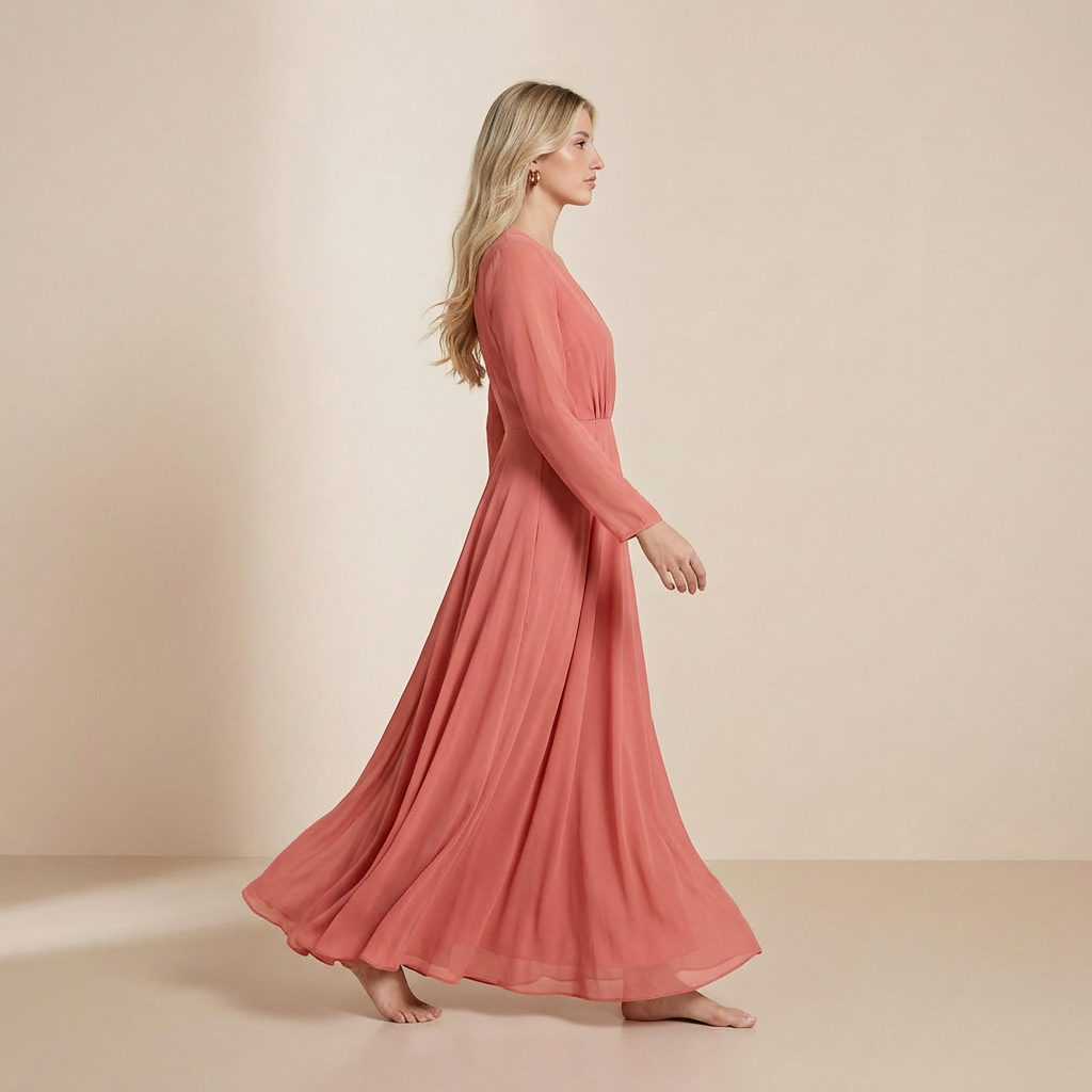 Autumnal Terracotta Long-Sleeved Maxi - Warm Earth-Tone Formal Gown