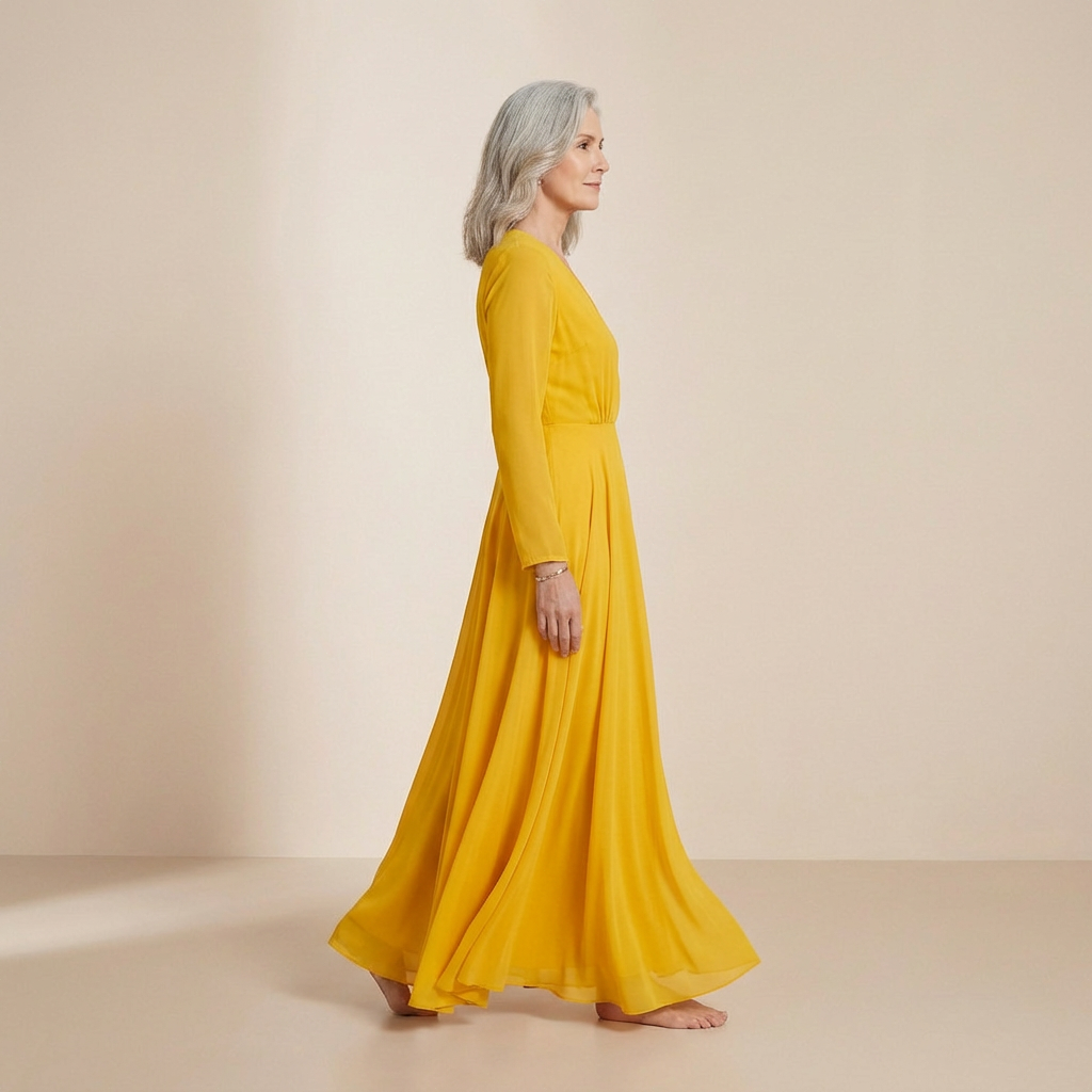 Golden Ochre Long-Sleeved Maxi Gown - Sophisticated Wrap-Front Formal Dress