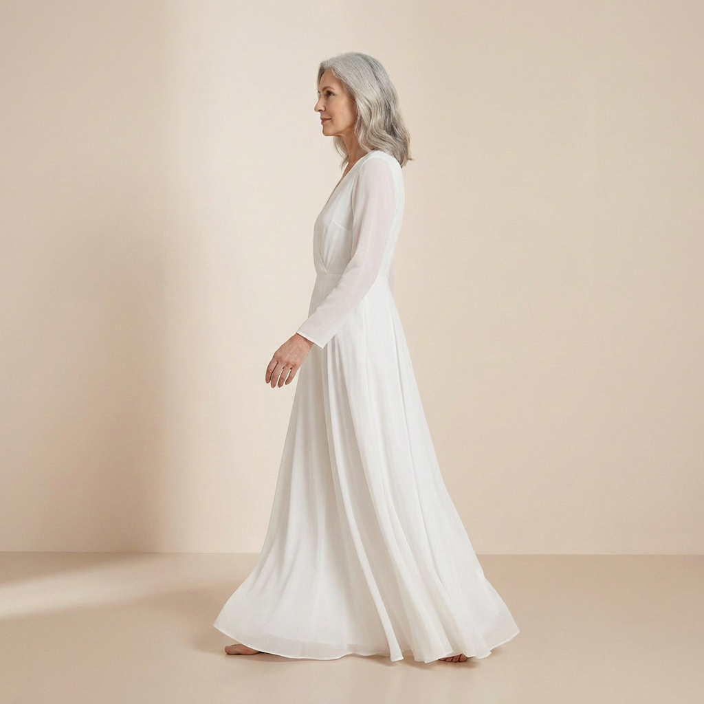 Pure Ivory Long-Sleeved Maxi Gown - Elegant Wrap-Front Bridal & Formal Dress