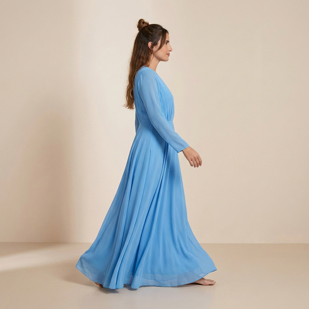 Heavenly Sky Blue Long-Sleeved Maxi Gown - Dreamy Wrap-Front Chiffon Dress